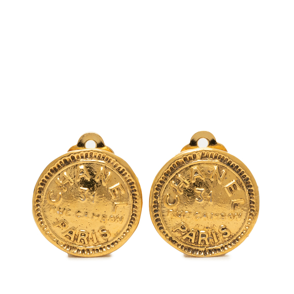 Chanel Jewelry - Pre-Loved Chanel Gold Plated 31 Rue Cambon Round Clip On Earrings